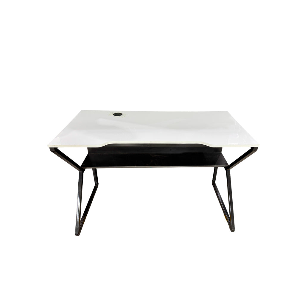 Mesa de computadora en base de metal Glacial White High Glossy Powerfik