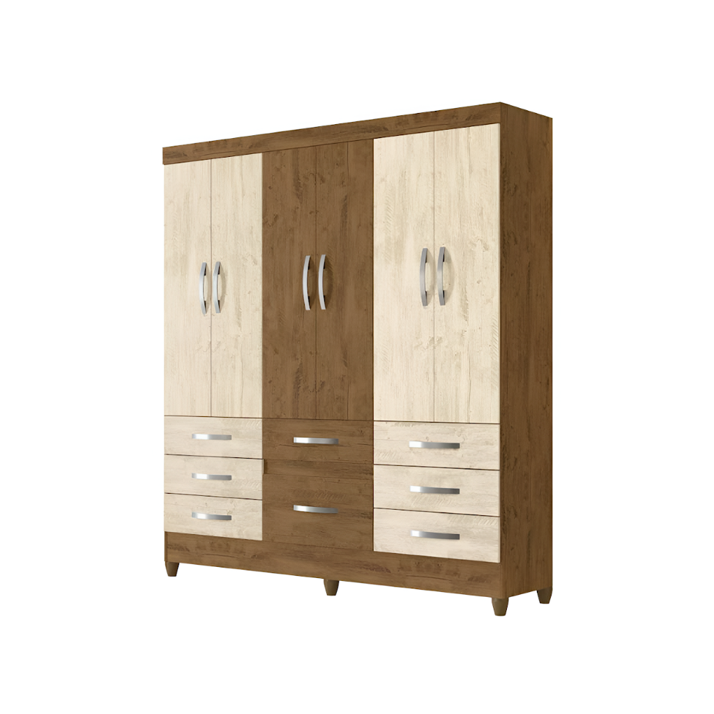 Ropero New Belgica 916381 6 puertas 8 gavetas castaño/avela Dj Muebles