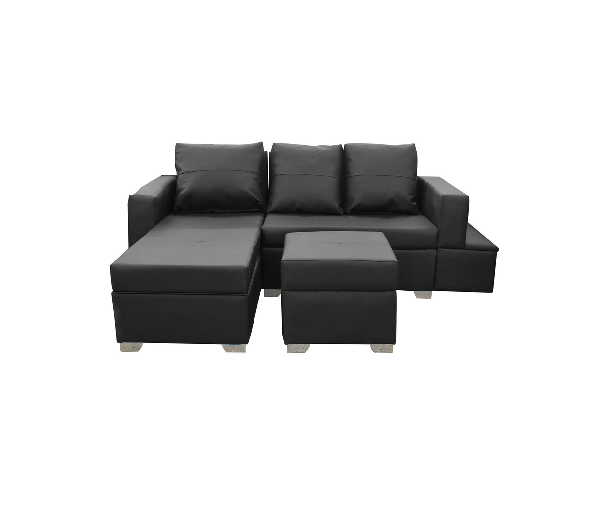 Juego de Recibo Estrada Plus Tipo L 3 Puestos + Chaiselongue + Puff Bipiel Okalia