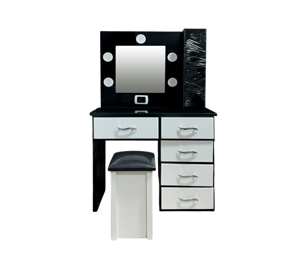 Peinadora de 5 gav. C/espejo y banqueta ng/gav blanco derecha Isabel