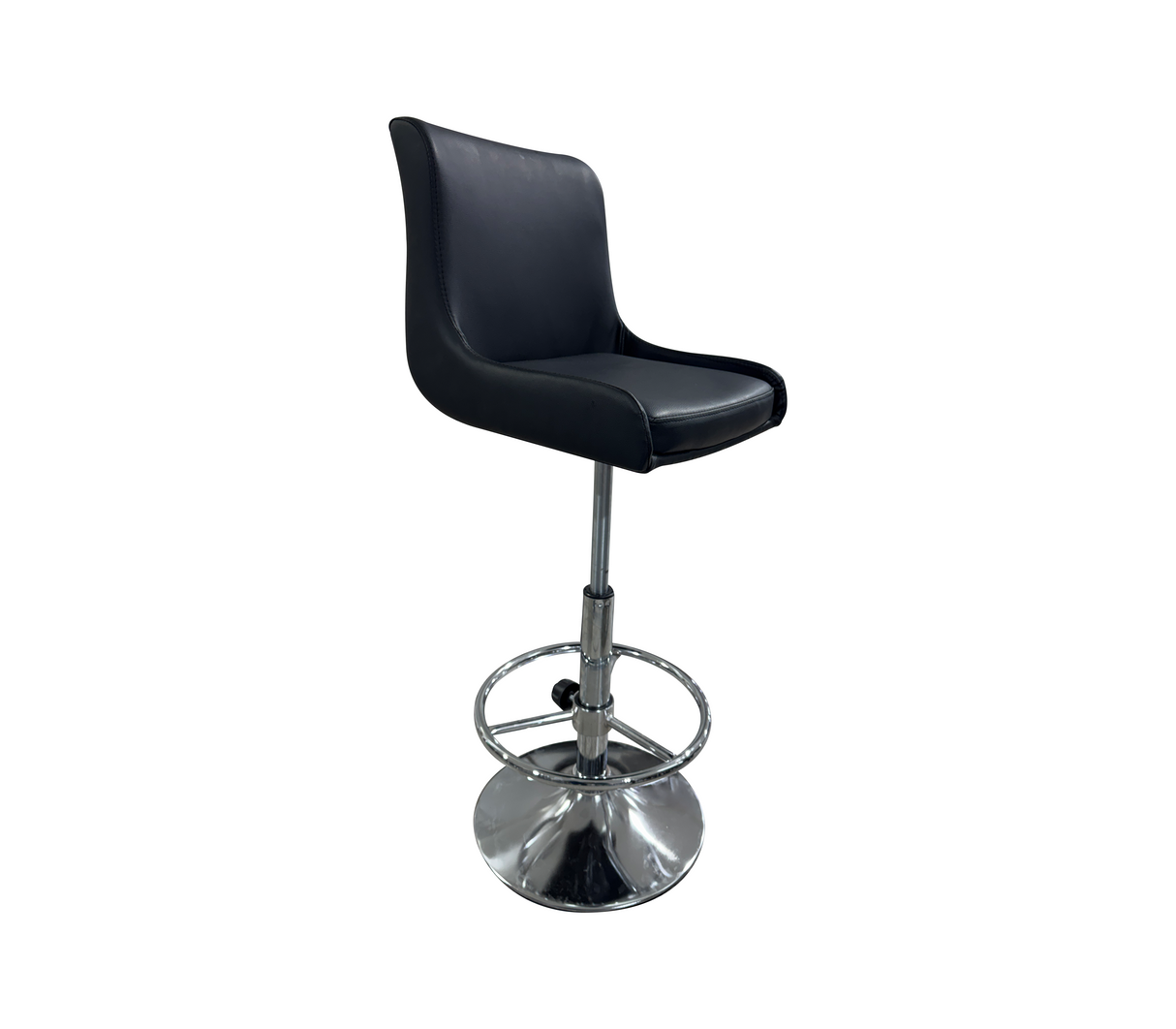 Silla de bar en cuero c/ base cromada altura ajustable y giratoria negra Powerfik