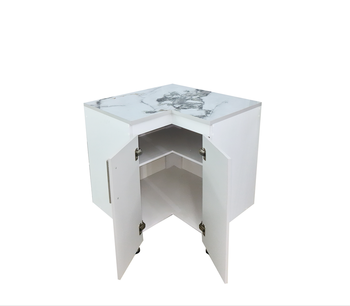 Gabinete/Mesón de Cocina Esquinero C/2Puertas Tope en PVC Marmolizado Powerfik