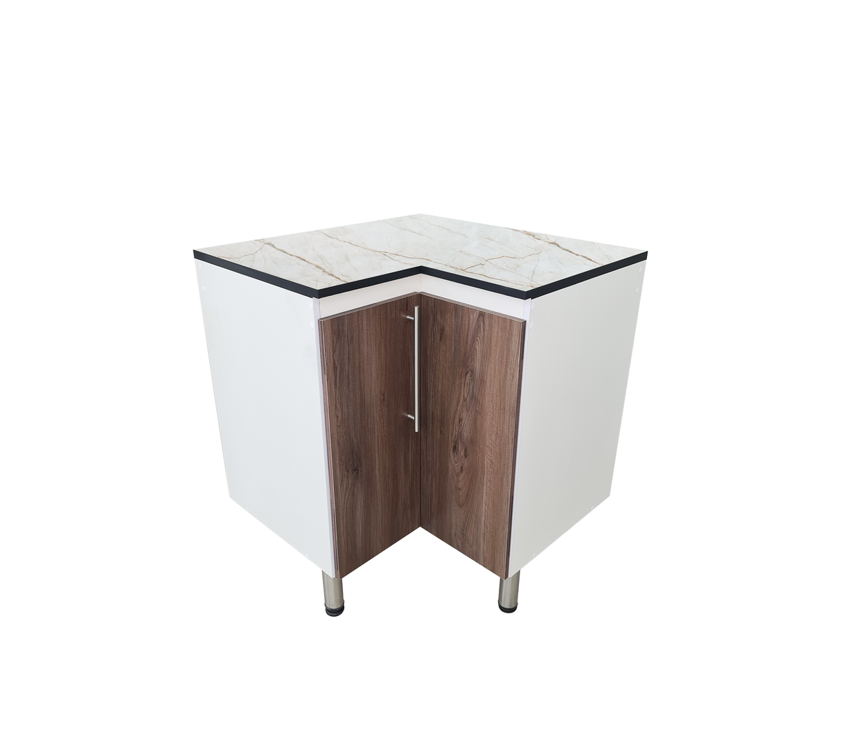 Gabinete/Mesón de Cocina Esquinero C/2Puertas Tope en PVC Marmolizado Powerfik