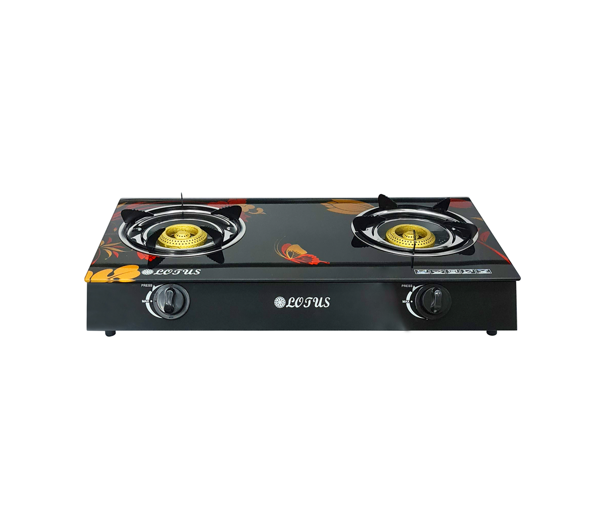 Cocina a gas 2 h vidrio negro-dis. mariposa Lotus