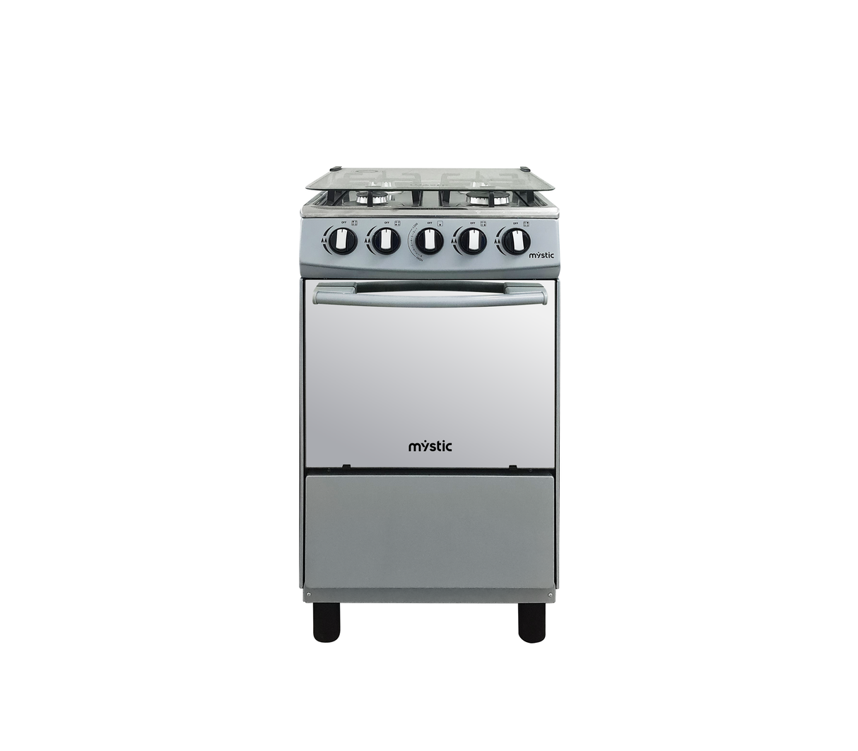 Cocina a gas Agata Plus 4 hornillas con tapa de vidrio parrilla gruesa Silver Mystic