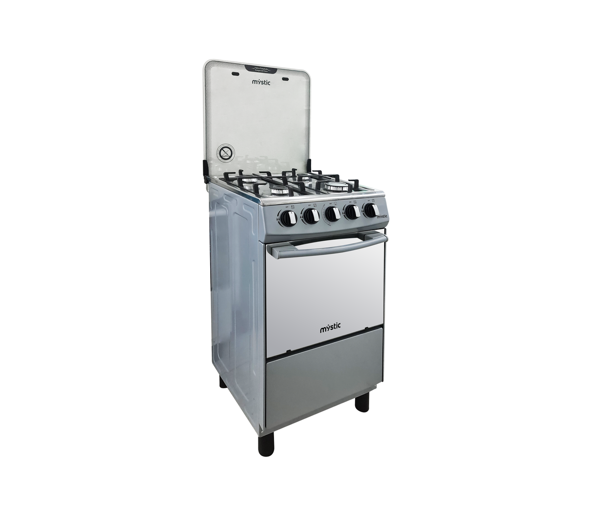 Cocina a gas Agata Plus 4 hornillas con tapa de vidrio parrilla gruesa Silver Mystic