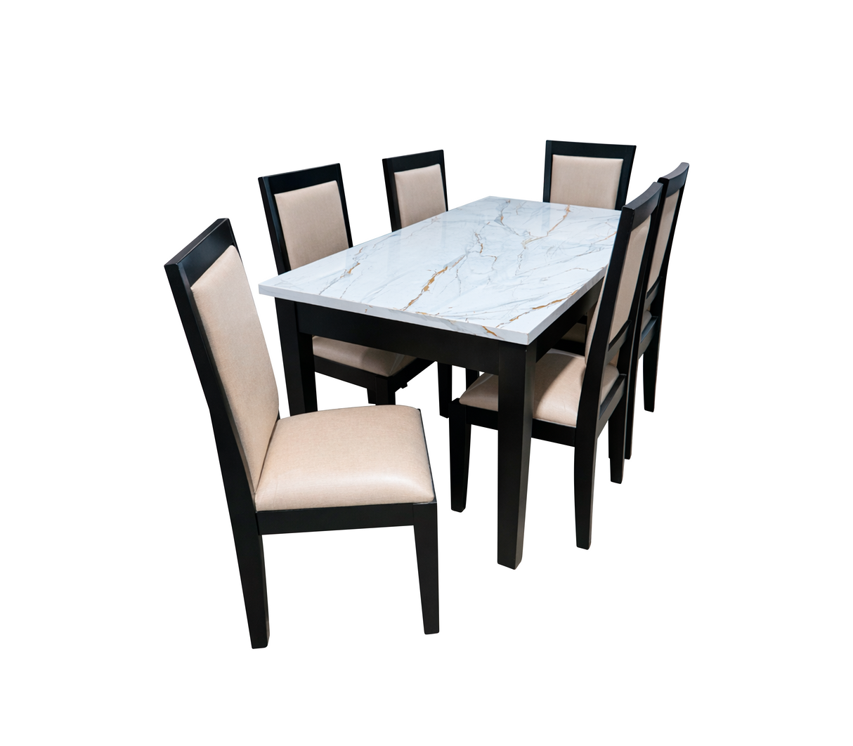 Comedor elegante 6 sillas c/tope PVC marmolizado claro Mercado Del Mueble