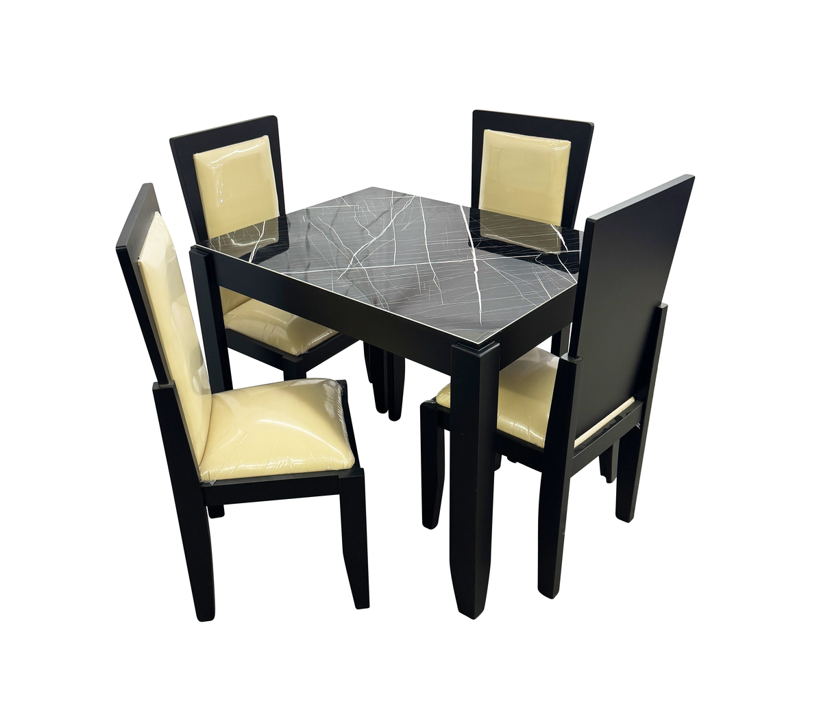 Comedor elegante 4 sillas c/tope pvc marmolizado oscuro Mercado Del Mueble
