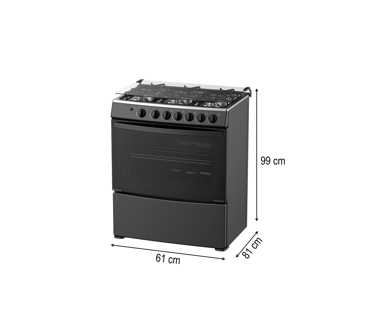 Cocina a gas 6 hornillas con tapa de vidrio encendido eléctrico negro Omega Electronics
