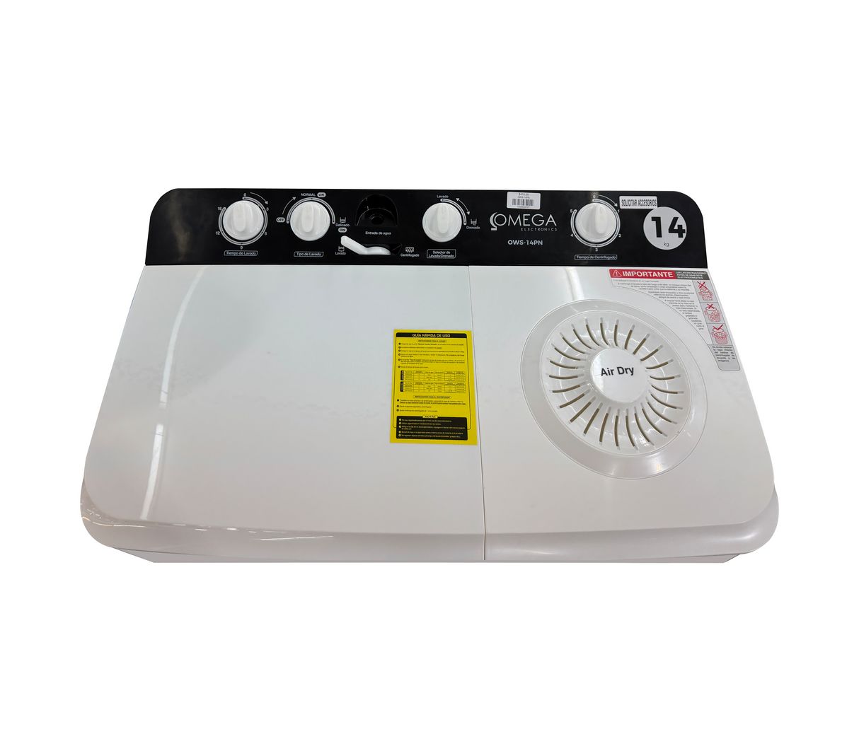 Lavadora 14kg doble tina c/tapa blanca/panel negro Omega Electronics