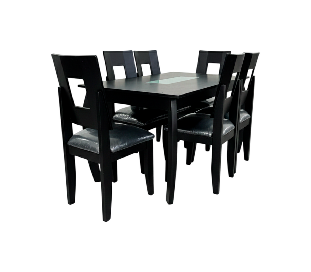 Comedor patas curvas 6 sillas c/tope de madera negro c/diseño de vidrio Mercado Del Mueble