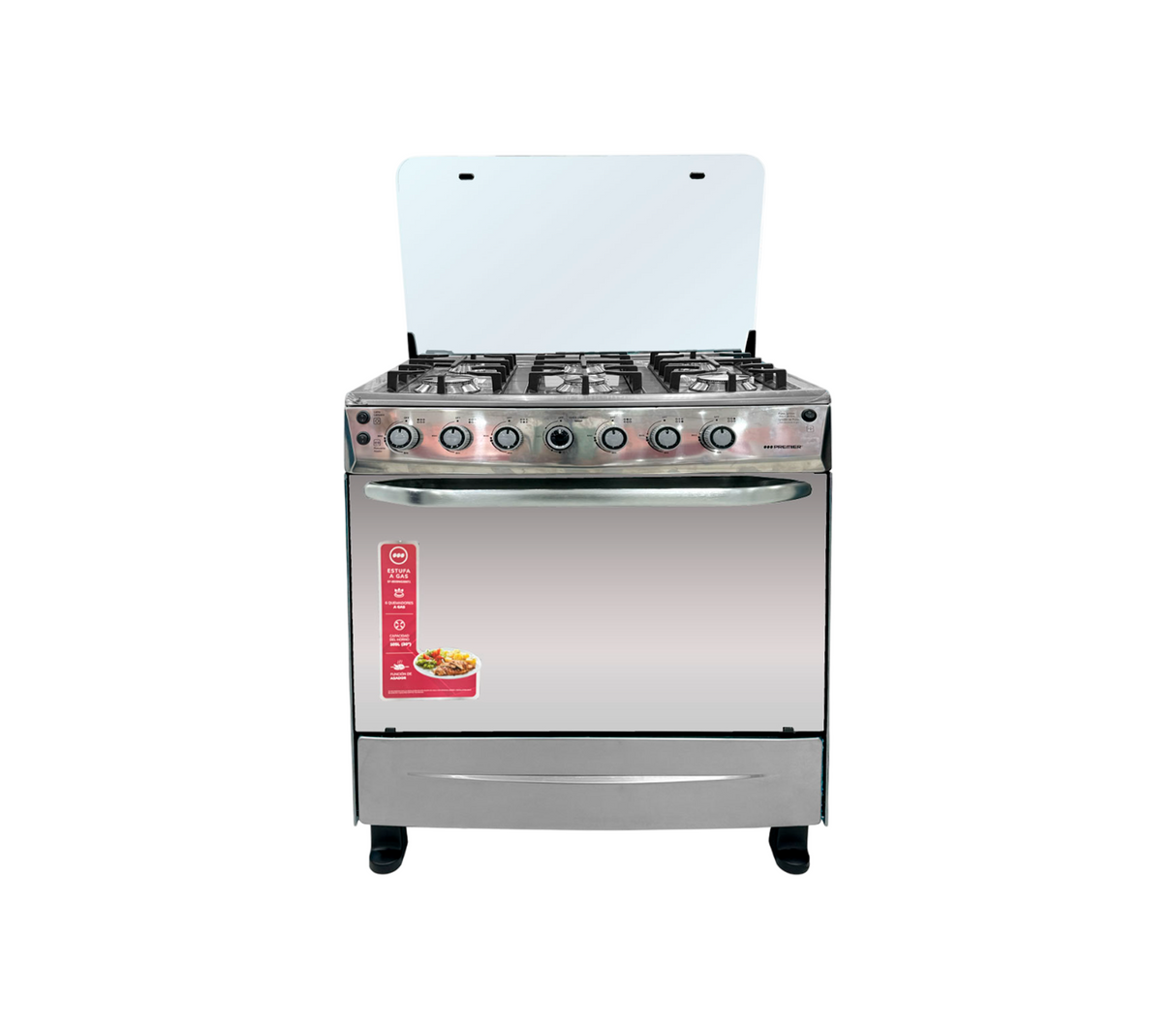 Cocina a gas 30" de piso 6h c/asador acero inoxidable Premier