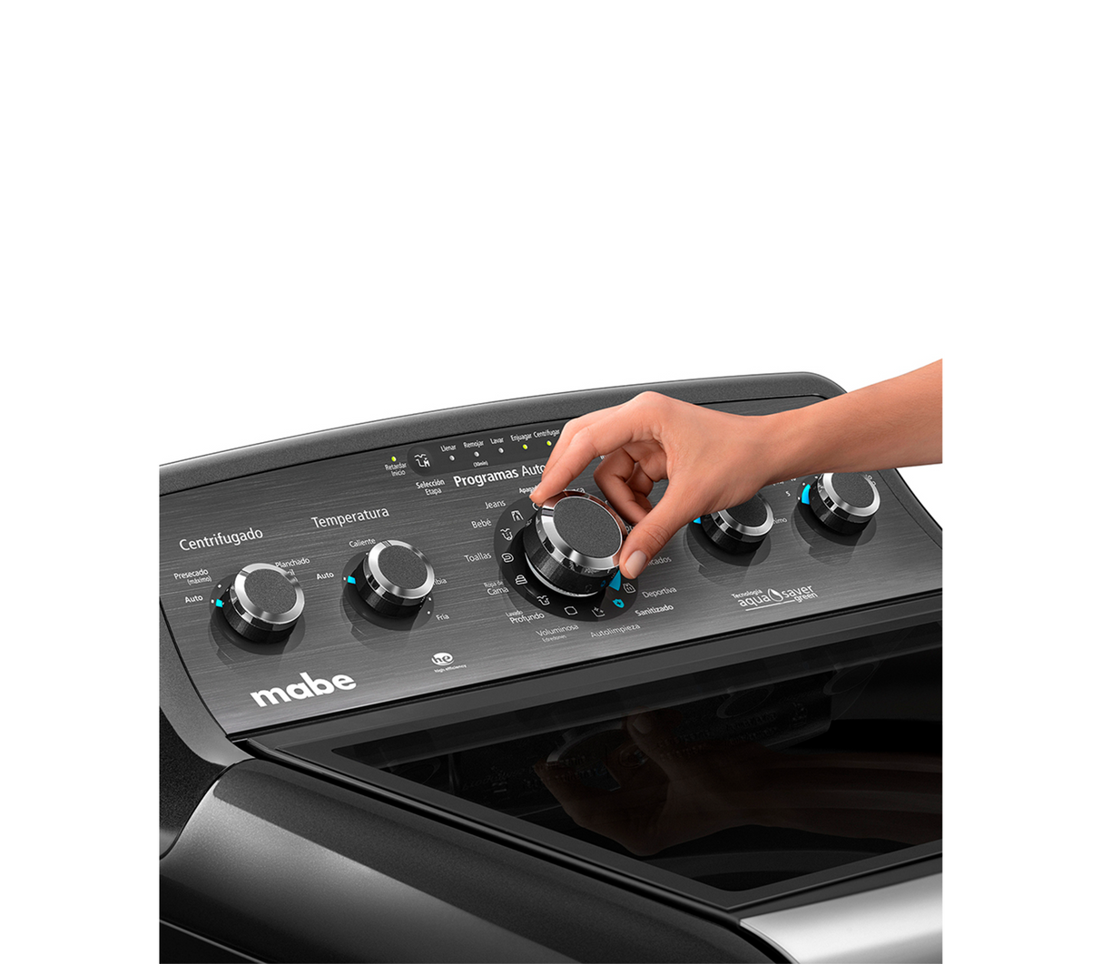 Lavadora automática 22 kg 5 perillas + botón Infusor Aqua diamond gray Mabe