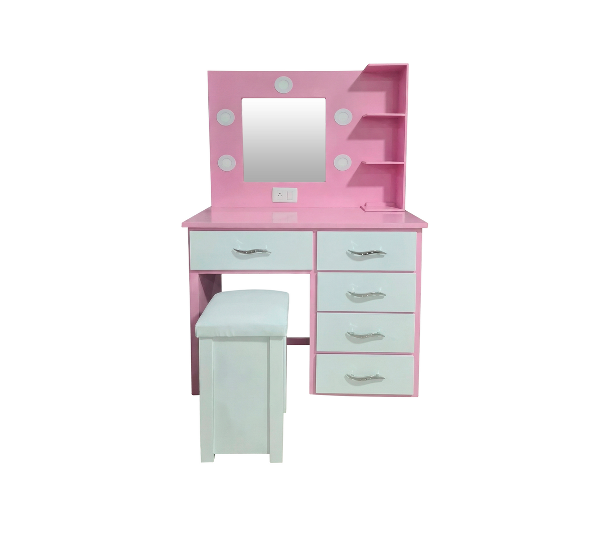 Peinadora de 5 gav. C/espejo y banqueta ros/gav blanca derecha Isabel