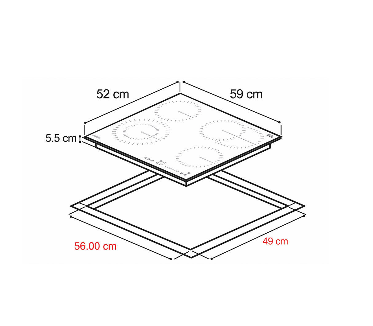 Tope de cocina eléctrico 4 hornillas 60cm negro Berlín Drija