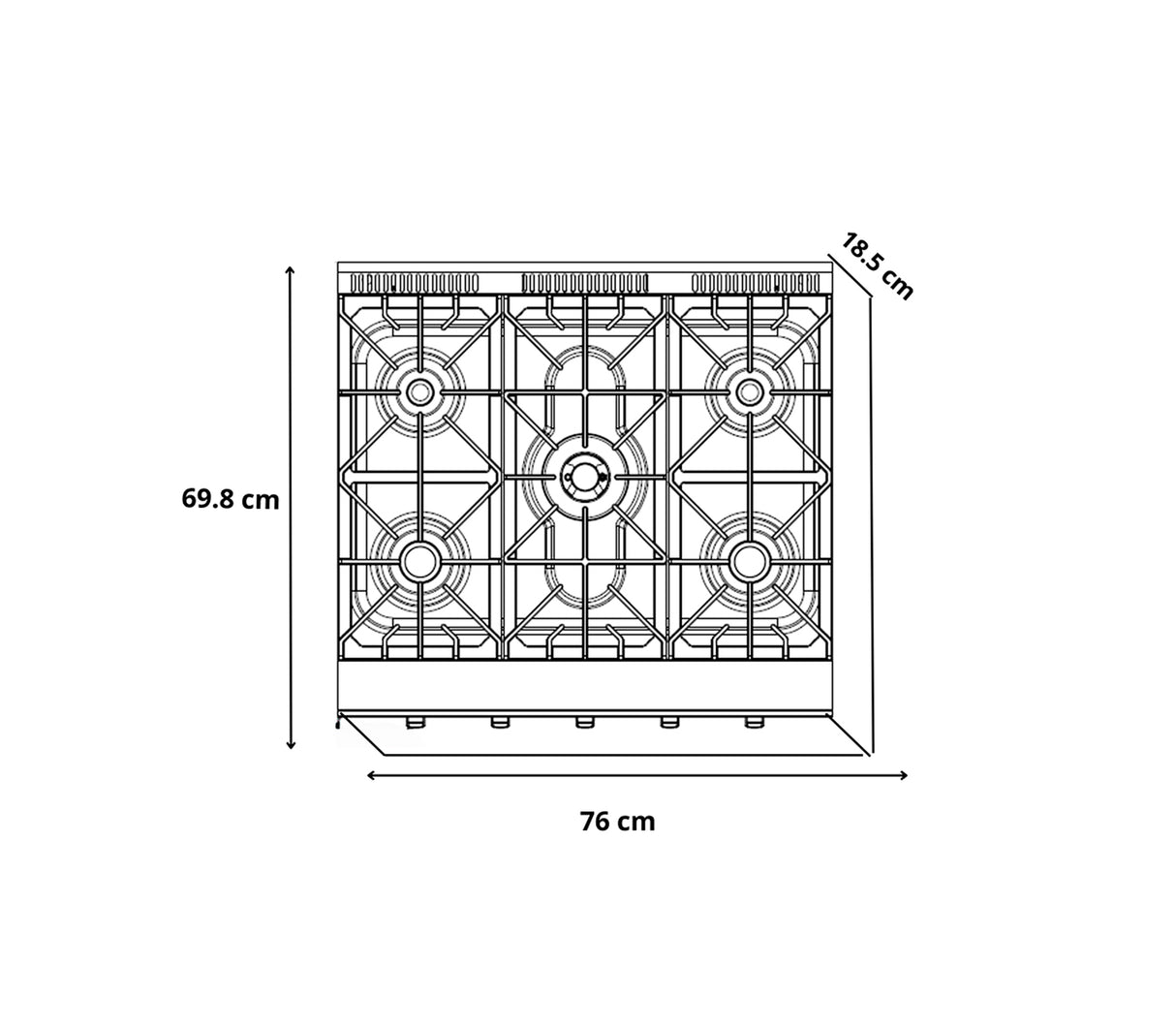 Cocina de mesa a gas Potenza 5 hornillas 76cm acero Drija