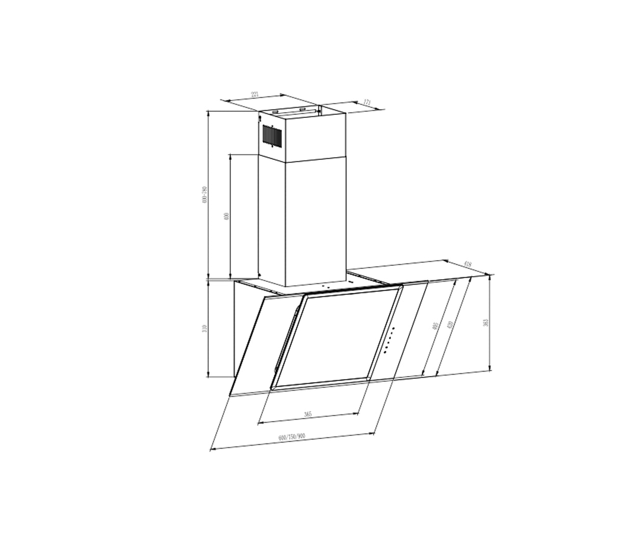 Campana obscura 90cm black Vetrux