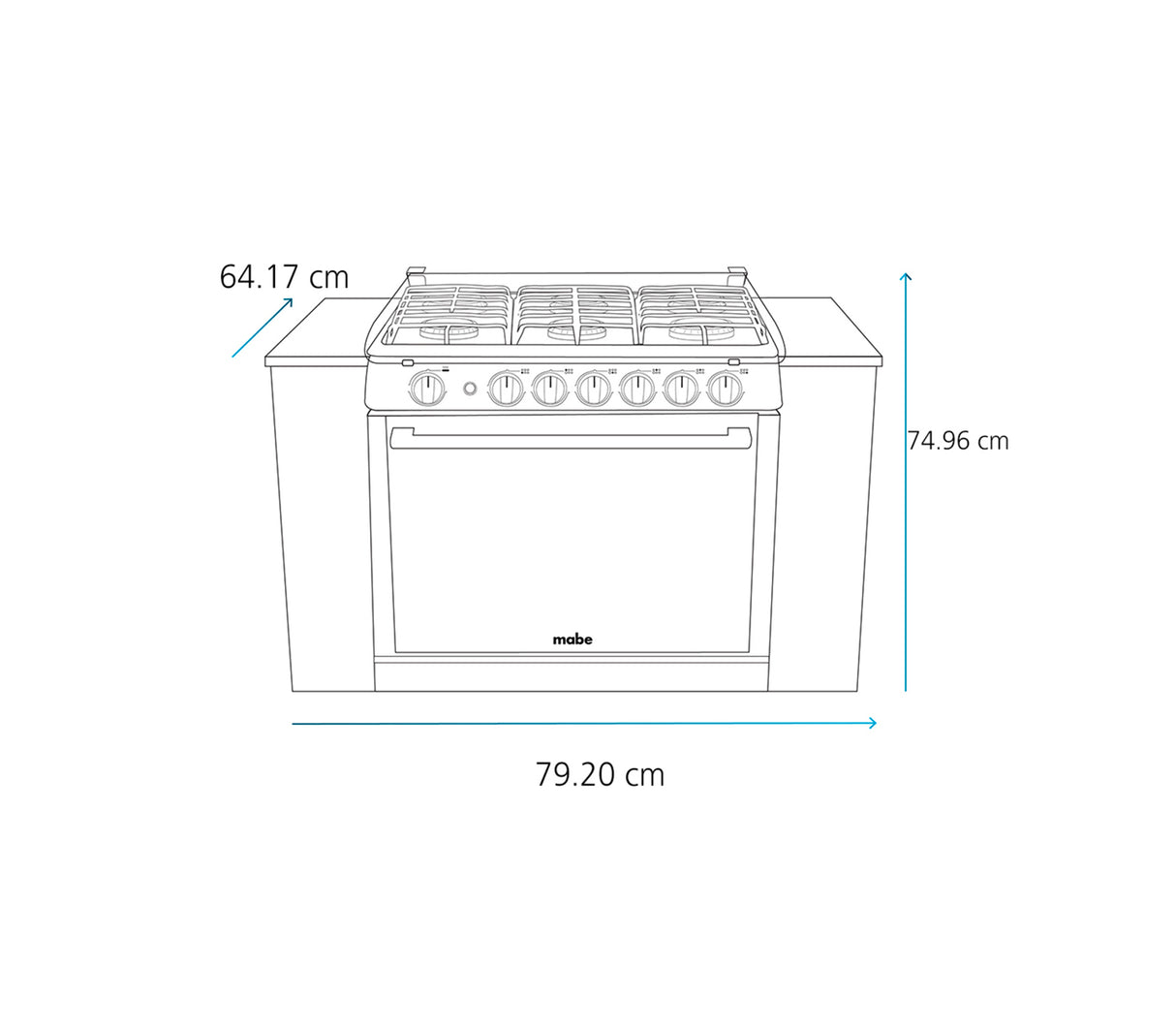 Cocina a gas para empotrar 80cm 6 hornillas silver Mabe