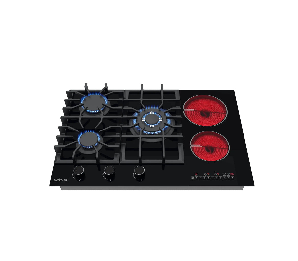 Tope de cocina dual gas/eléctrico 5 hornillas 76cm (36") 220v negro Flexi Vetrux