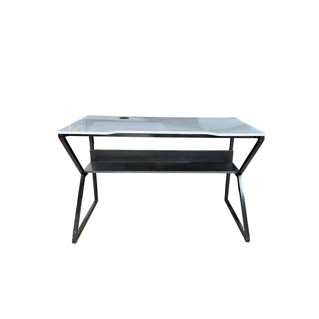 Mesa de computadora en base de metal Glacial White High Glossy Powerfik