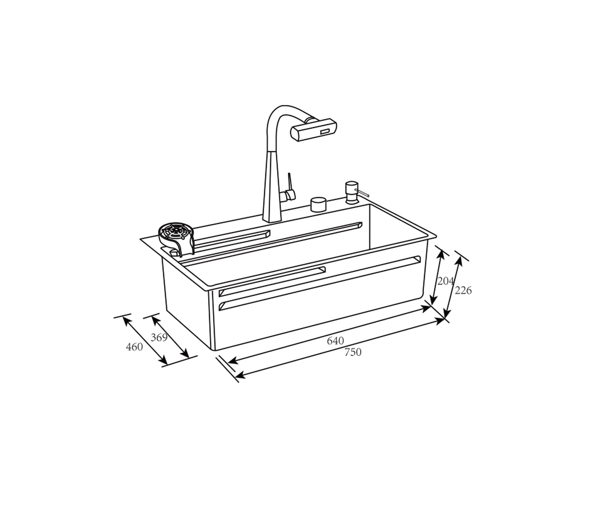 Fregadero Flusso 75 1 tina + accesorios acero Inox Vetrux