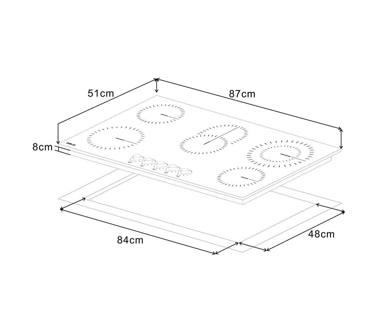 Tope de cocina eléctrico vitro Bari 90 5Hornillas 220V 87X51X8cm negro Drija