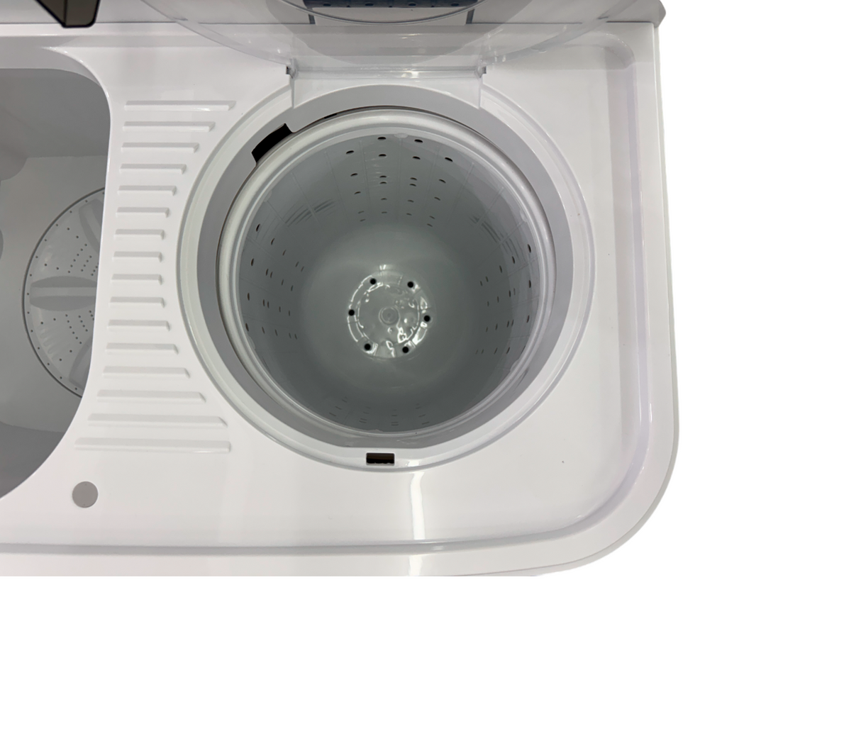 Lavadora Sem/aut. doble tina 12KG c/bomba diseño eleg. tapa/cub. panel/cont. blanco/negro Sankey