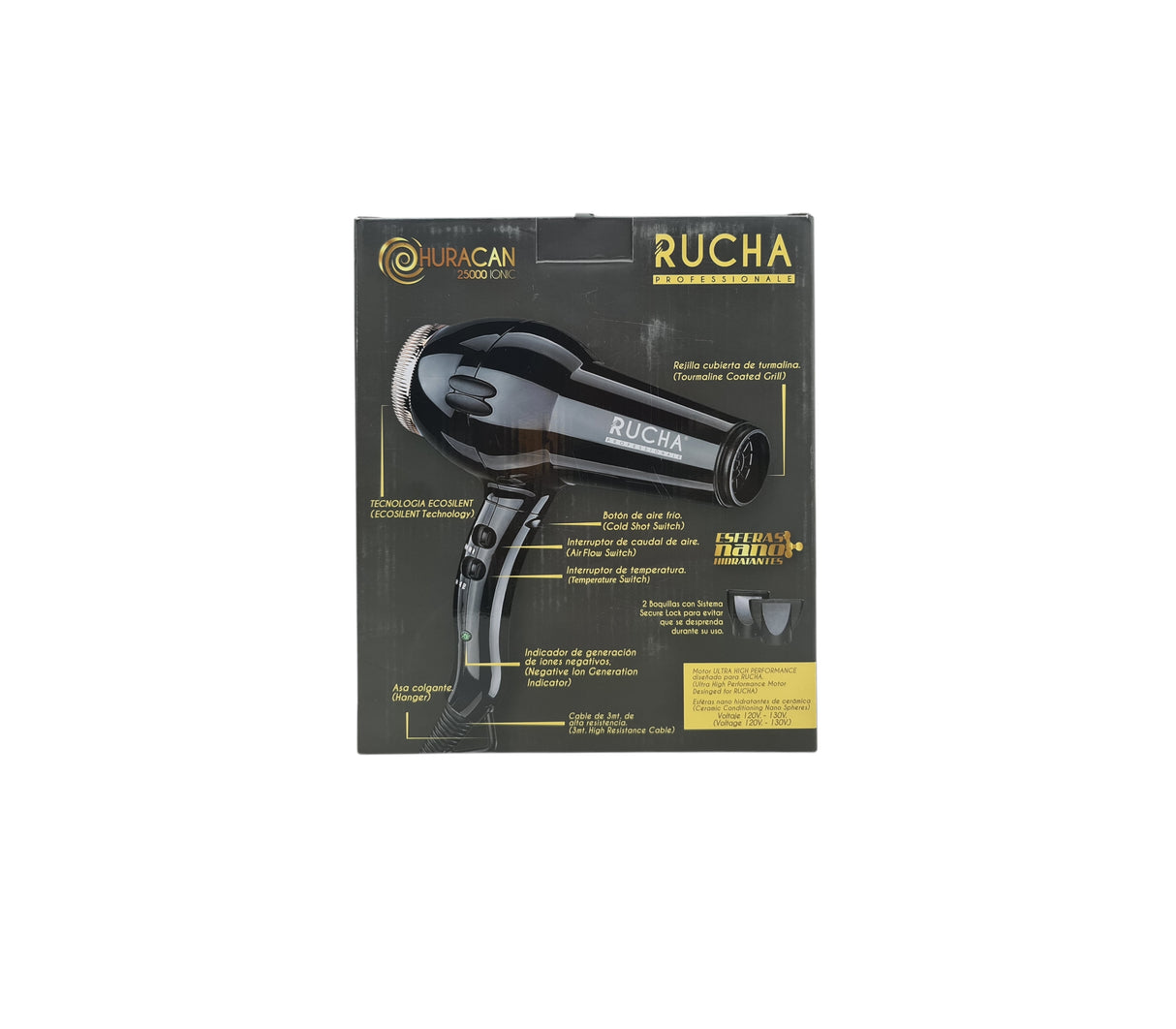 Secador de cabello huracán 25000 Ionic tornasol/dorado Rucha