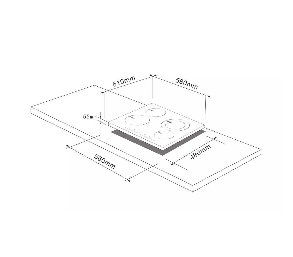 Tope de cocina eléctrico 4H 60CM Prestige negro Vetrux