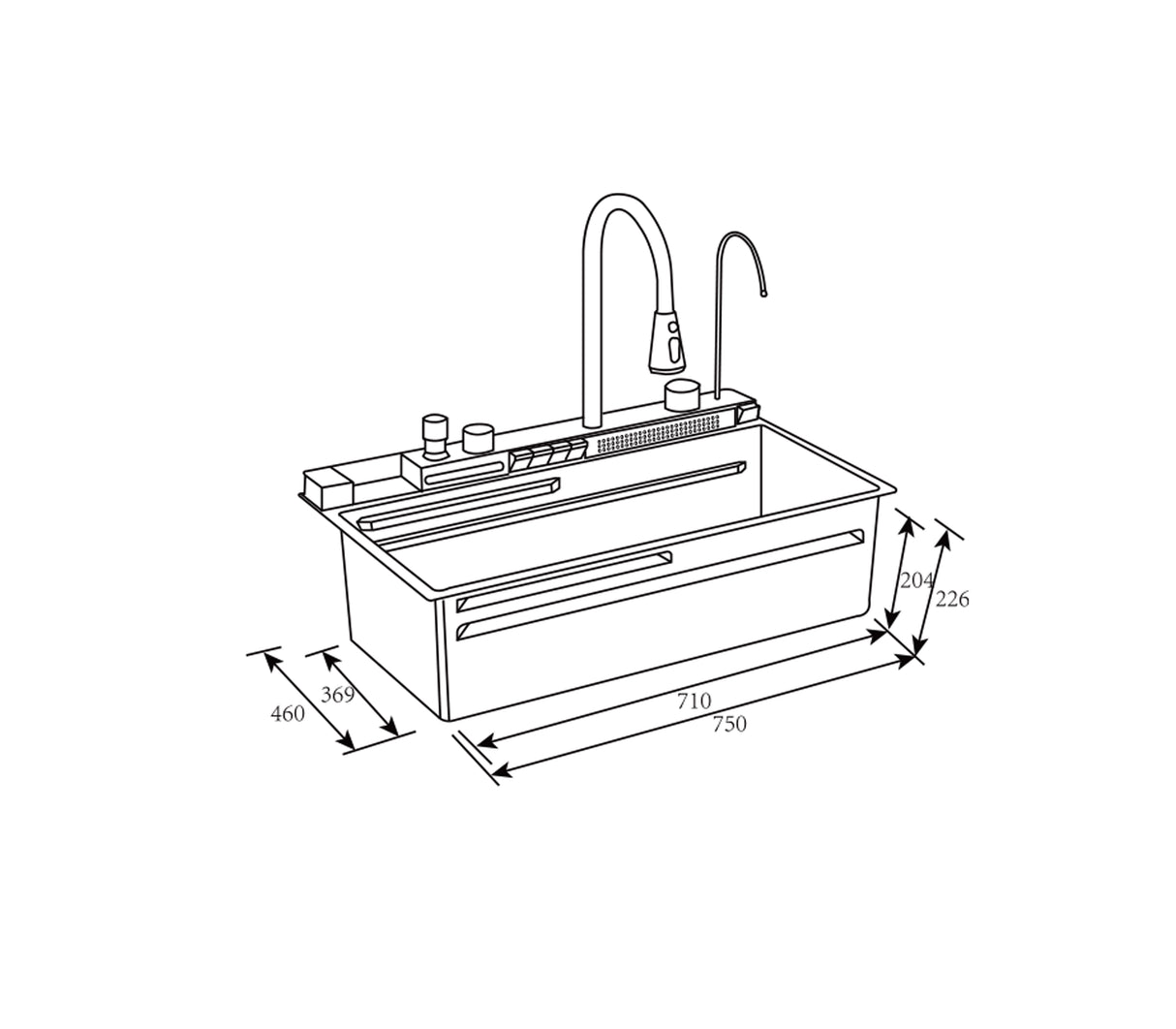 Fregadero Flusso Pro 75 1 tina + accesorios acero inox Vetrux
