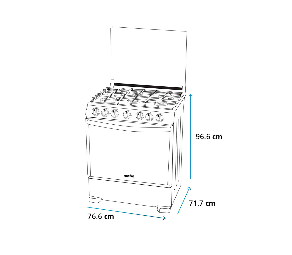 Cocina a gas piso 76cm 6 hornillas Silver Mabe MODELO