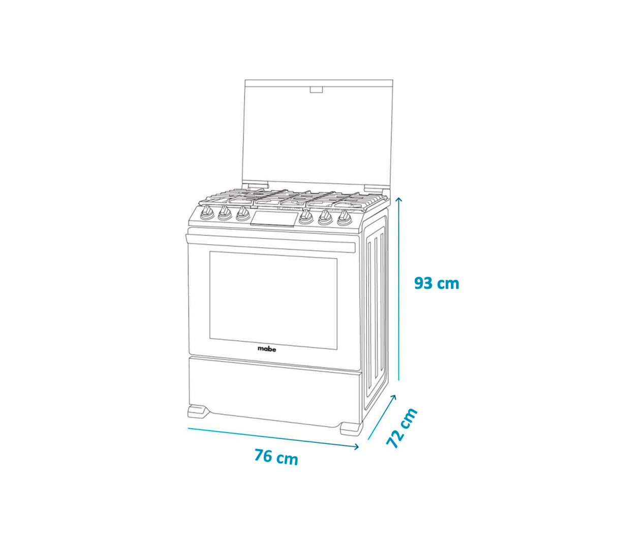 Cocina a gas piso 76cm 6 hornillas con encendido eléctrico acero inox Mabe