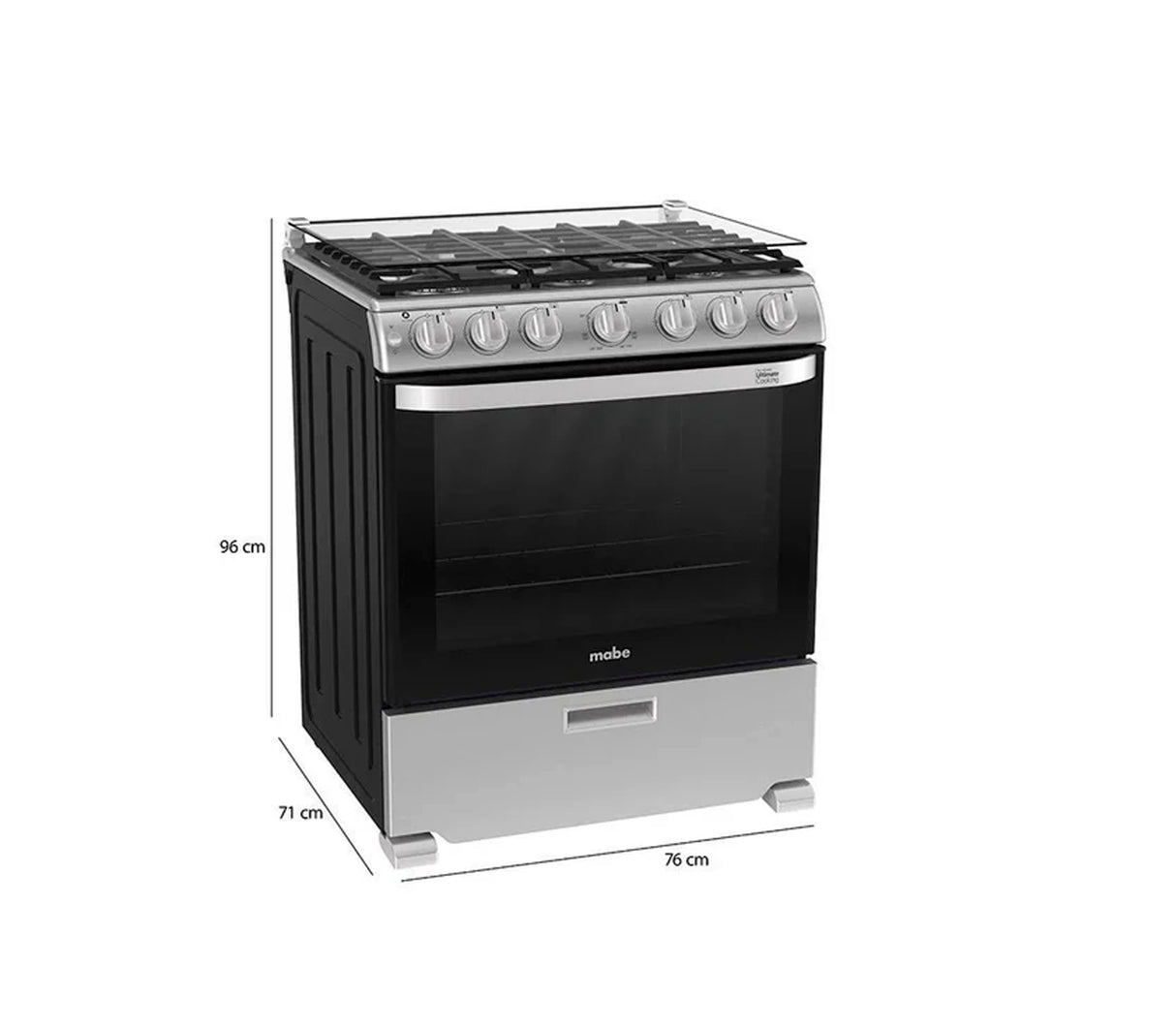 Cocina a gas piso 76cm 6H acero/inoxidable Mabe