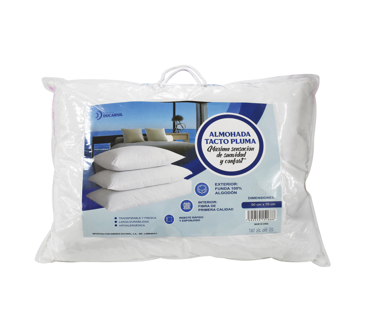 Almohada tacto pluma de fibra 50x70 cm Ducarsil