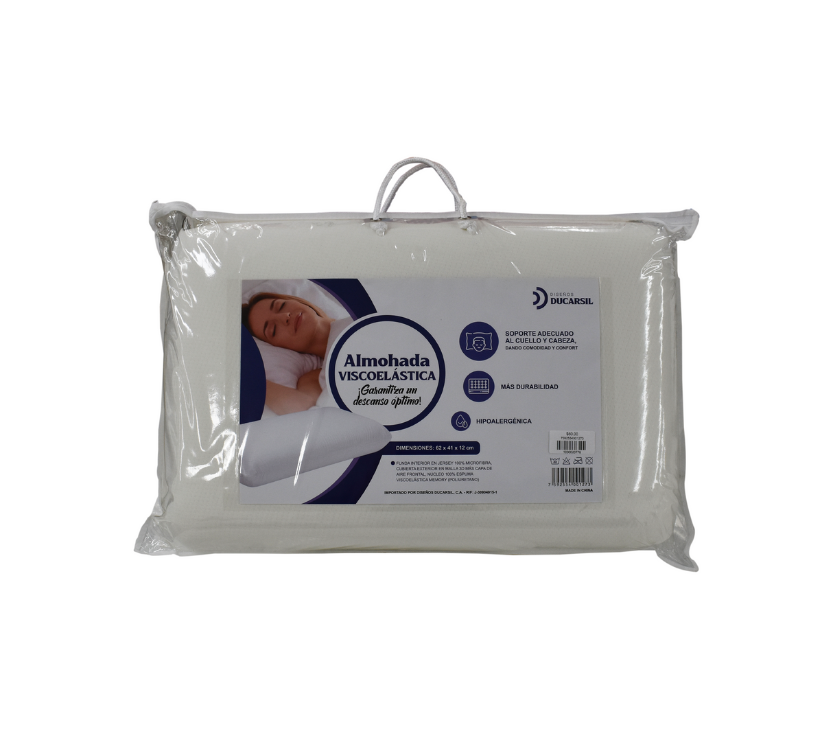 Almohada viscoelástica 62x41x12 cm Ducarsil