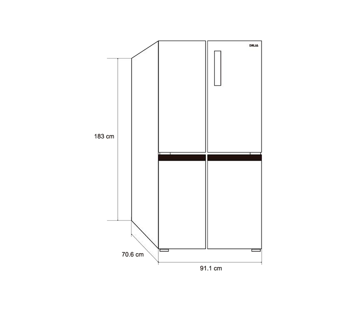 Nevera Cross Door Black 542lt (19pies) 91x71x183cm puerta acero inox negra Drija