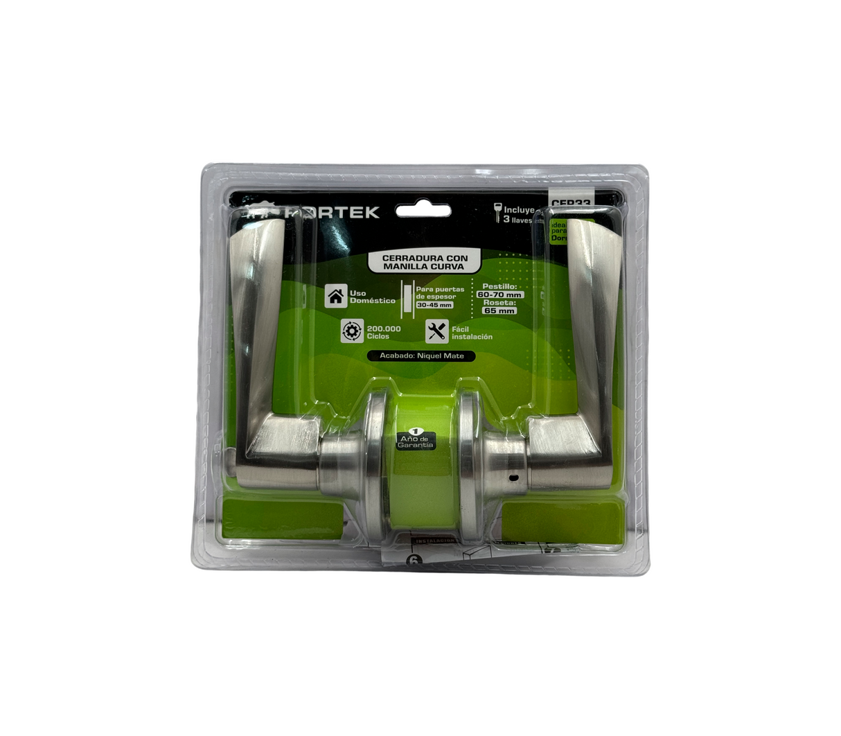 CERRADURA CON MANILLA CURVA P/DORMITORIO NIQUEL MATE FORTEK