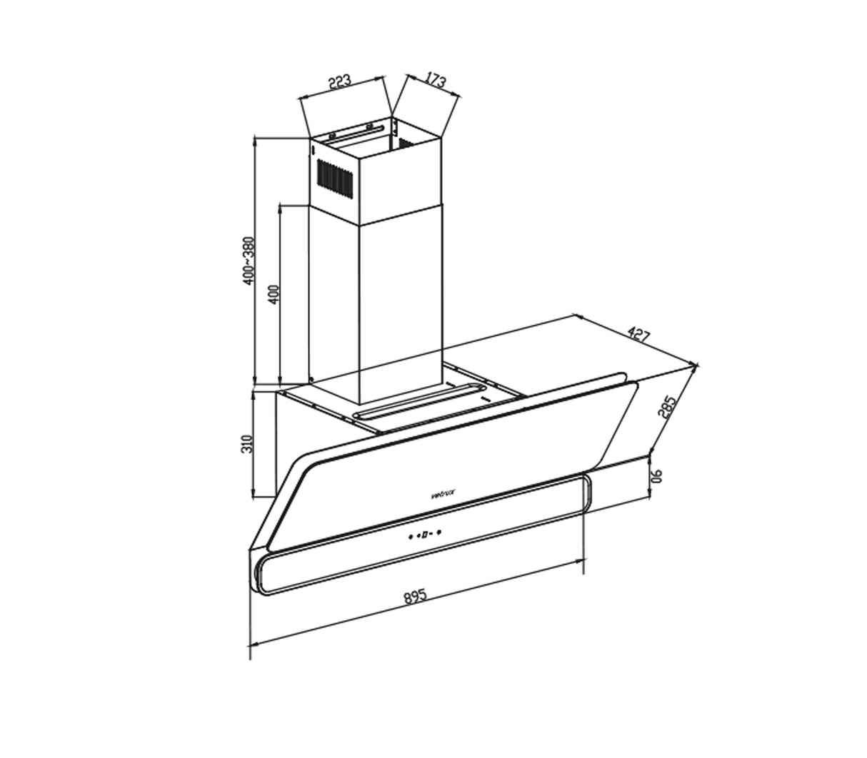 Campana Aura 90cm negro Vetrux