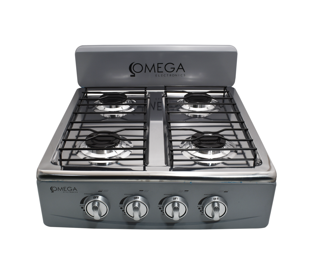Cocina de mesa a gas 4 hornillas acero inoxidable gris Omega Electronics