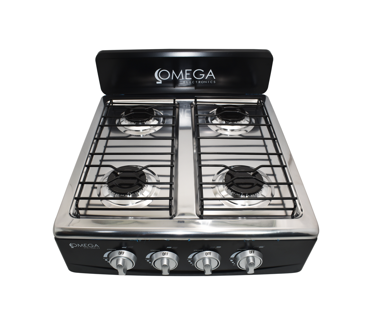 Cocina de mesa a gas 4 hornillas acero inoxidable negro Omega Electronics