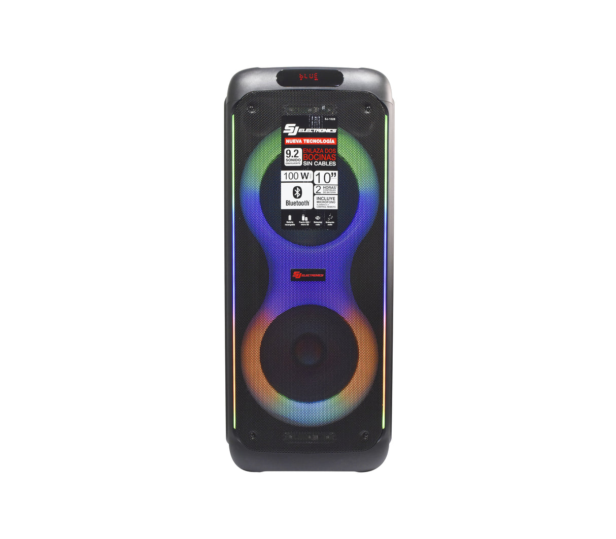 Corneta recargable 10" x2 tf/usb/pantalla led 100w Sj Electronics