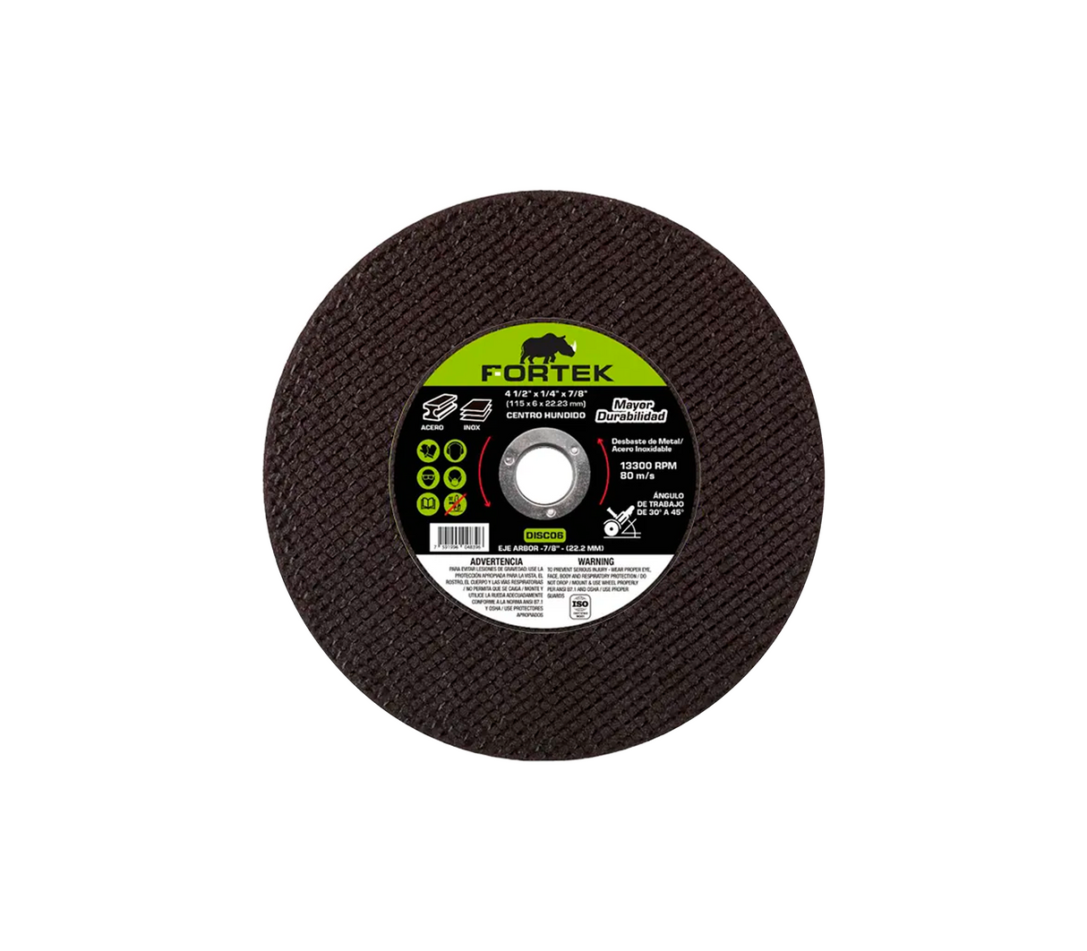 Disco de desbaste para metal con hundido 4 1/2" x 1/4" x 7/8" Disc06 Fortek