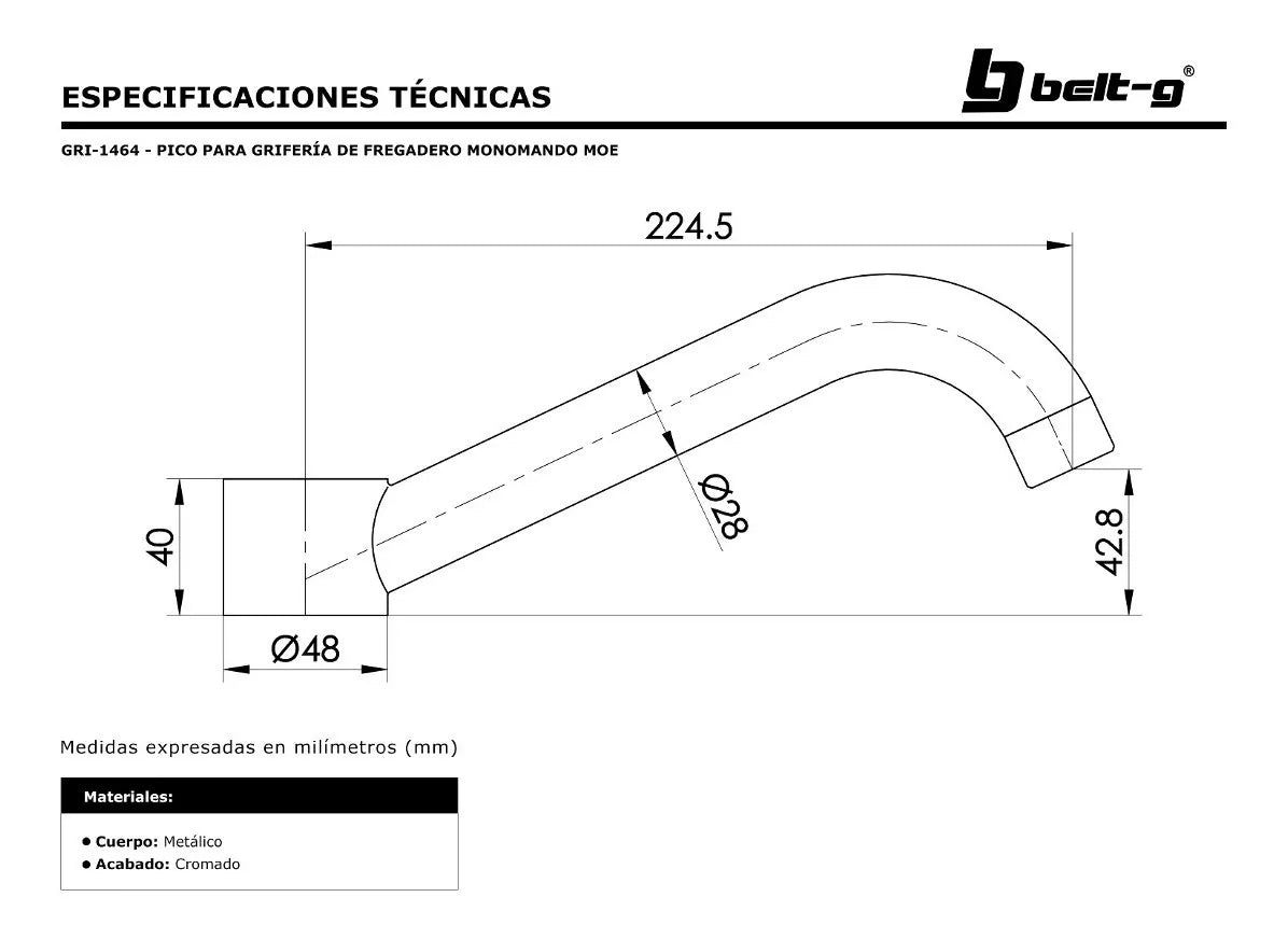 Pico para grifería de fregadero monomando moe Belt-G