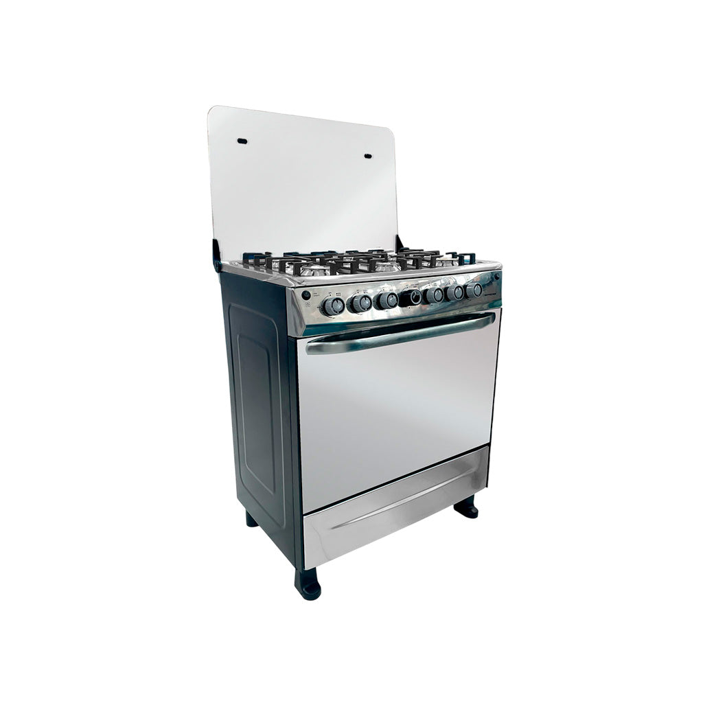 Estufa a gas 30" 6 hornillas con horno de gas negro Premier