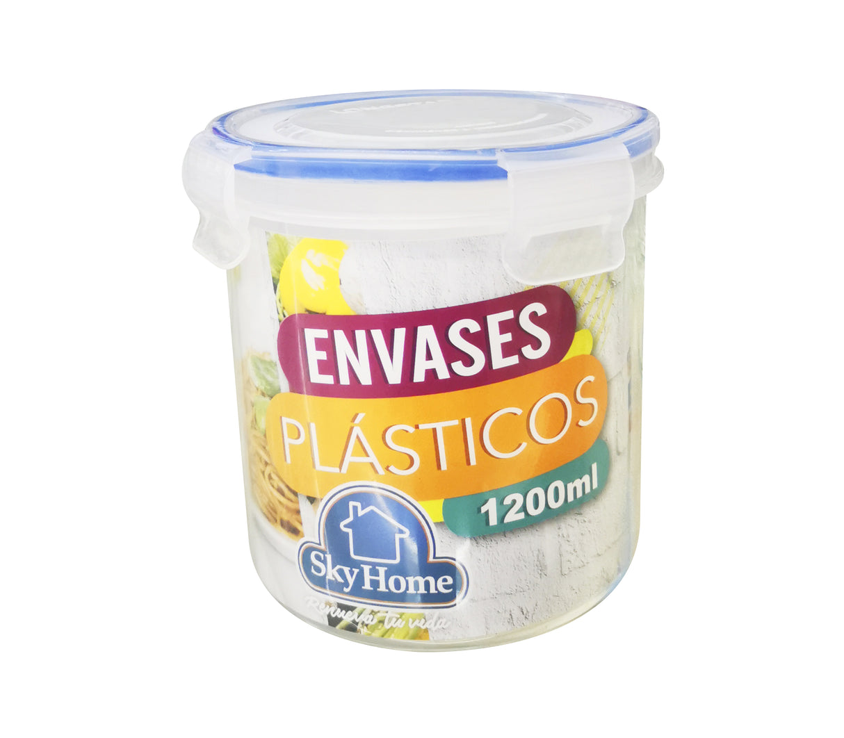 Envases redondo hermético plástico 1200ml tapa alta Sky Home