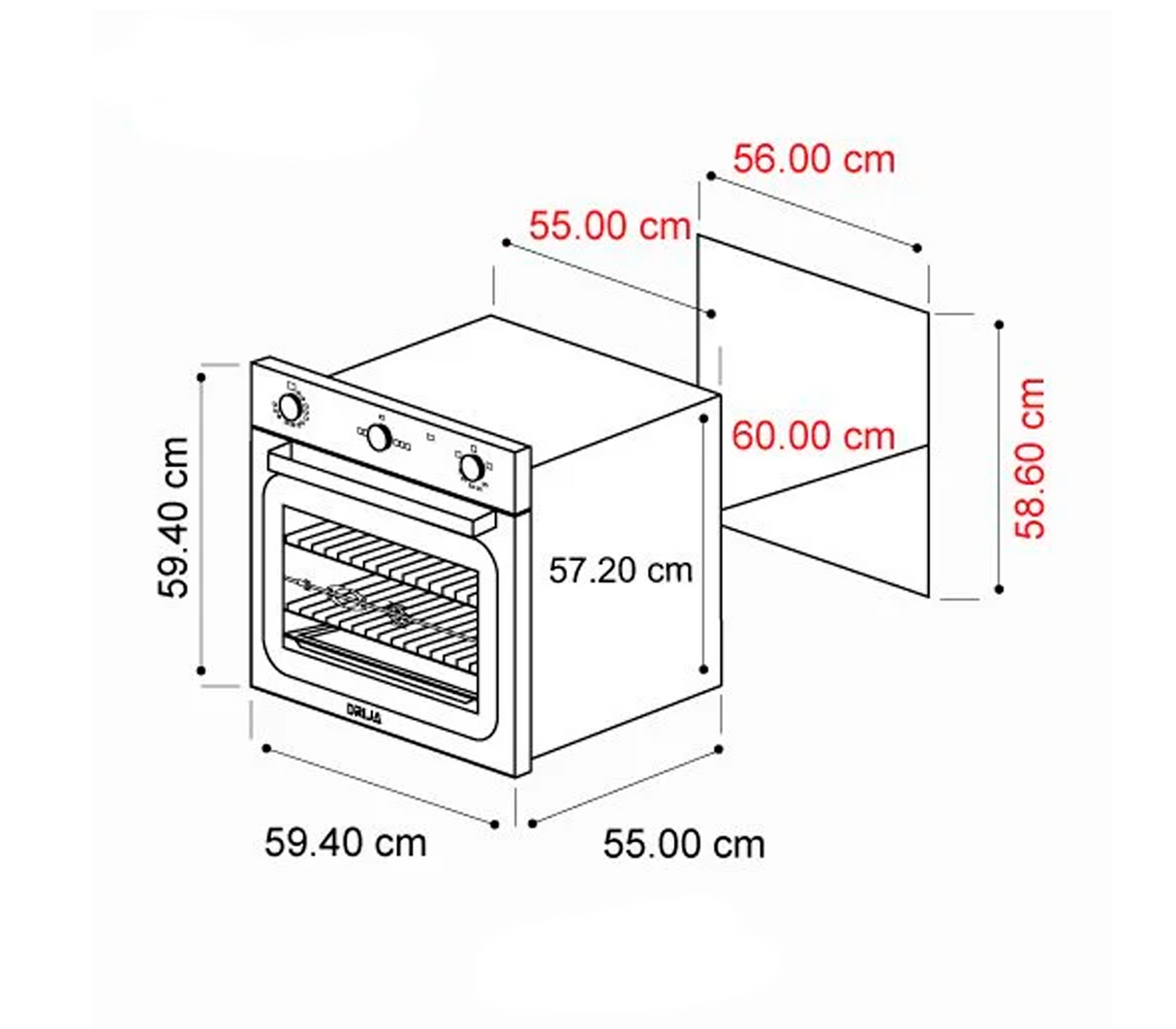 Horno para empotrar a gas 60cm (24") Europa acero Drija