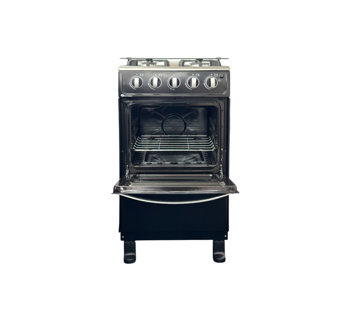 Cocina a gas 20" de piso 4h c/horno negro mod.sencillo sj-20n SJ Electronics
