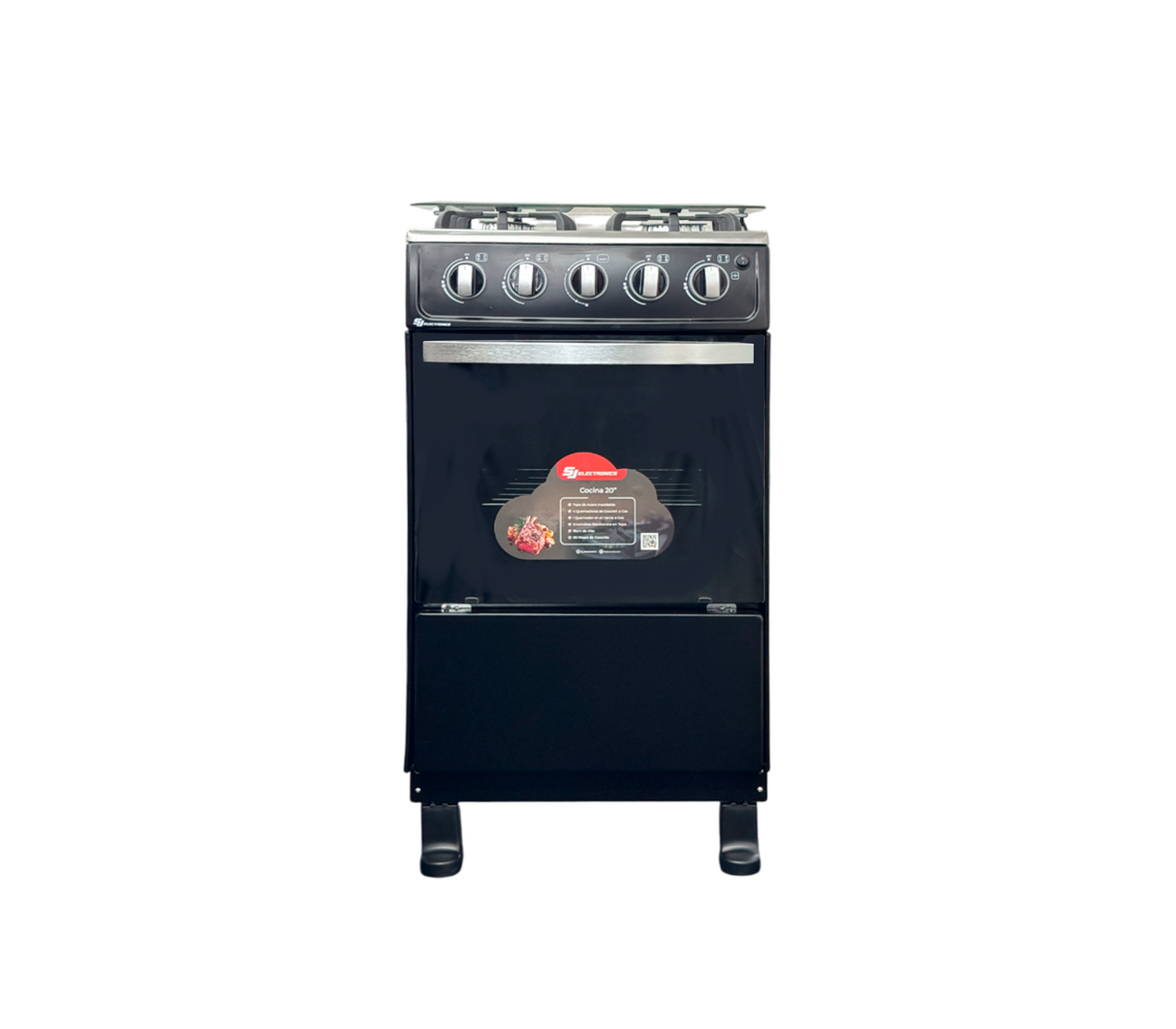 Cocina a gas 20" de piso 4h c/horno negro mod.sencillo sj-20n SJ Electronics