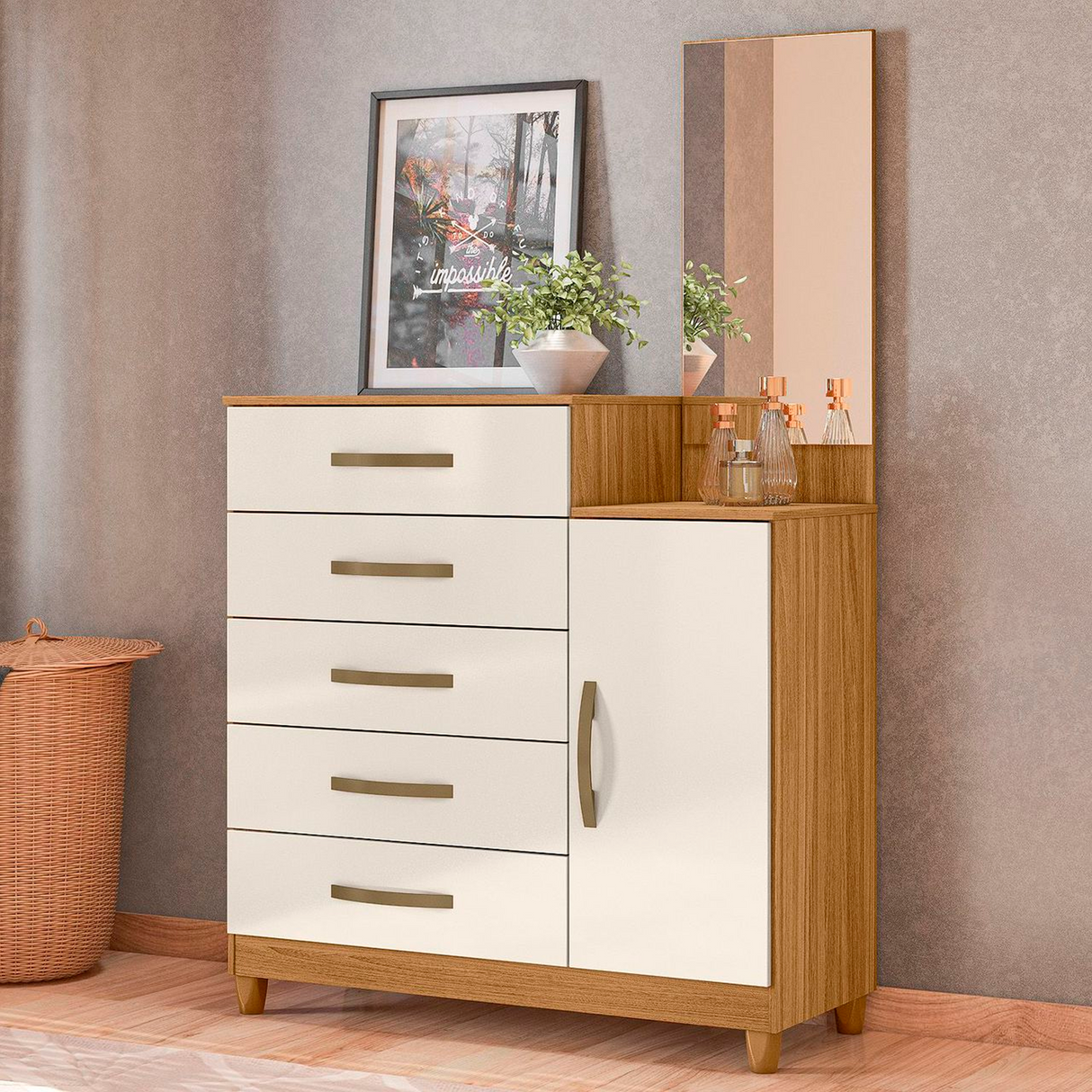 Gavetero 937032.8 Lisboa c/espejo freijo/off white Dj Muebles