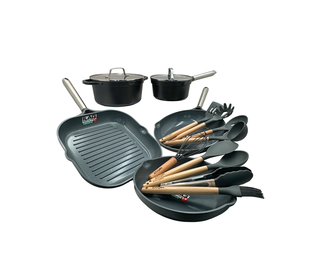 Juego de ollas Ignis16 7 piezas + 9 utensilios Vetrux